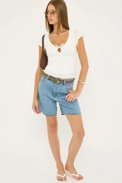 Dala Stretch Broderie Top White