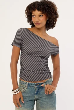 Danama Top Oblique Stripe Ocean Storm