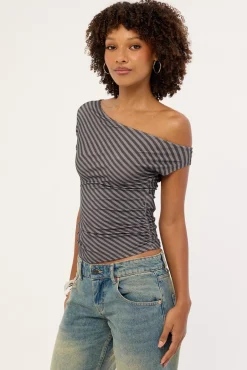 Danama Top Oblique Stripe Ocean Storm