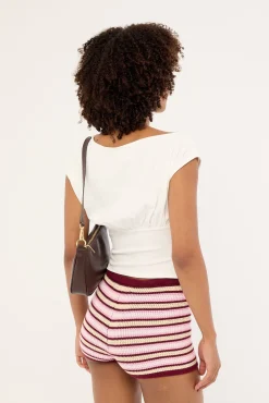 Dawn Crochet Mini Shorts Burgundy Stripe