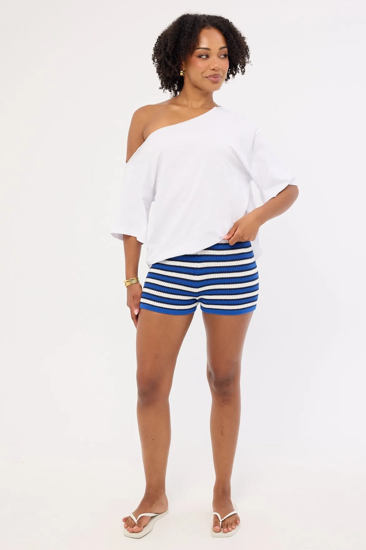 Dawn Crochet Mini Shorts Blue Stripe