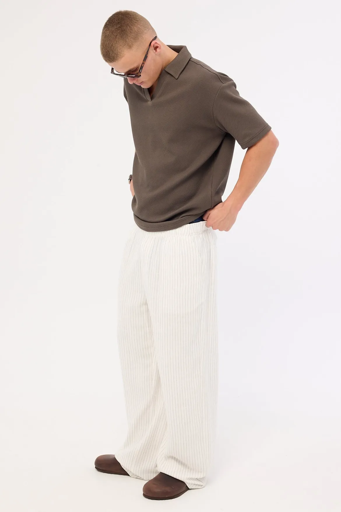 Daybreak Baggy Linen Pant White Stripe