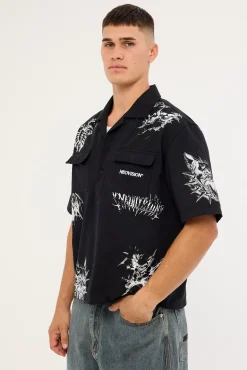 Deadset Boxy Cropped Resort Shirt Black