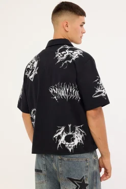 Deadset Boxy Cropped Resort Shirt Black