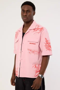 Deadset Boxy Cropped Resort Shirt Pink