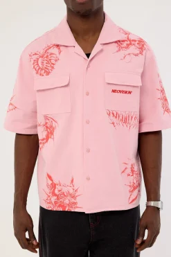 Deadset Boxy Cropped Resort Shirt Pink