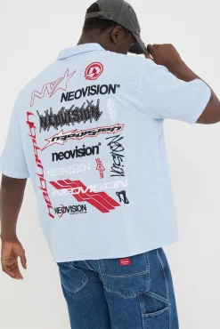 Decal Check Oversize Short Sleeve Shirt Blue