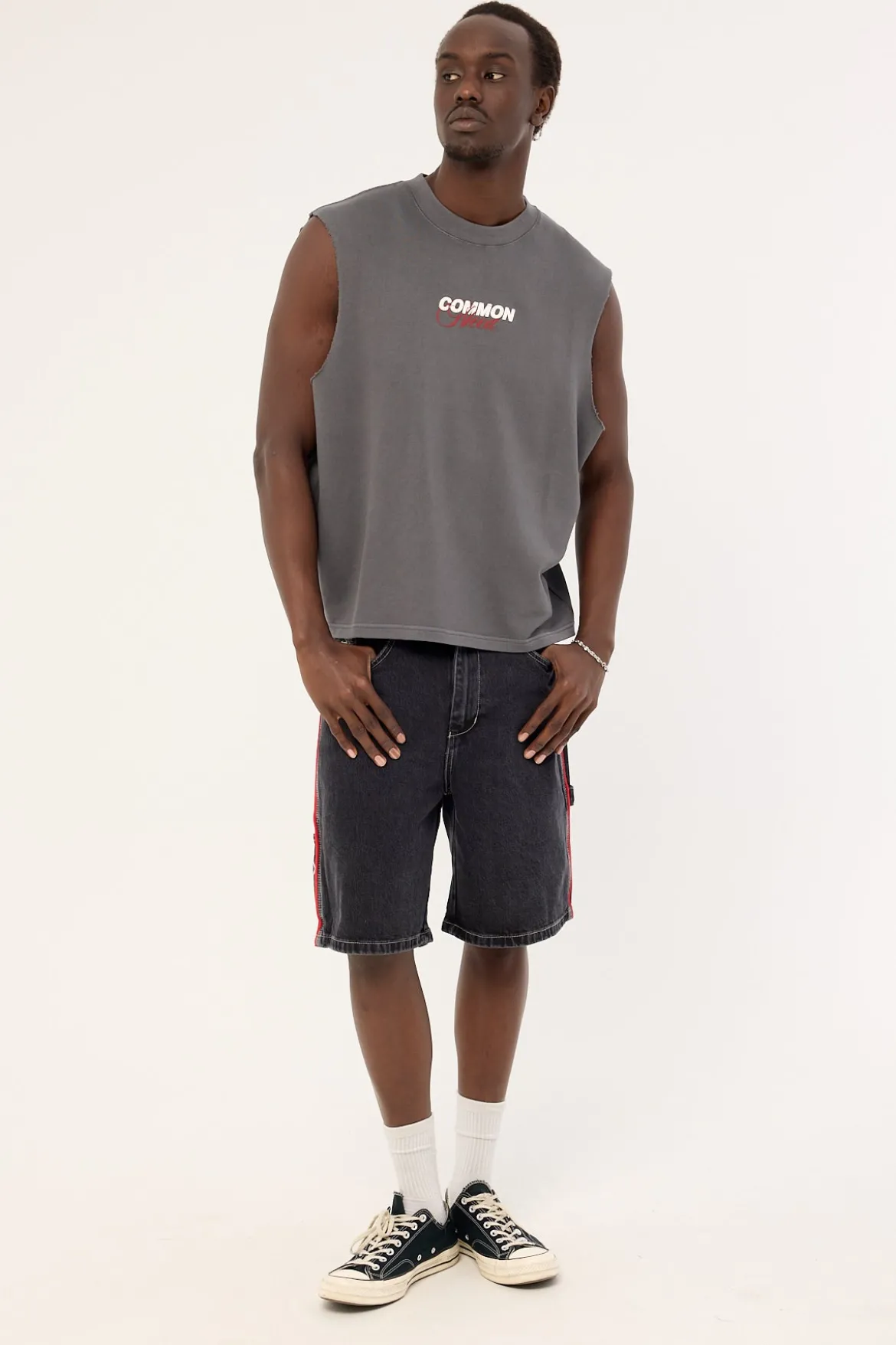 Declan Cropped Loopback Muscle Tank Washed Black