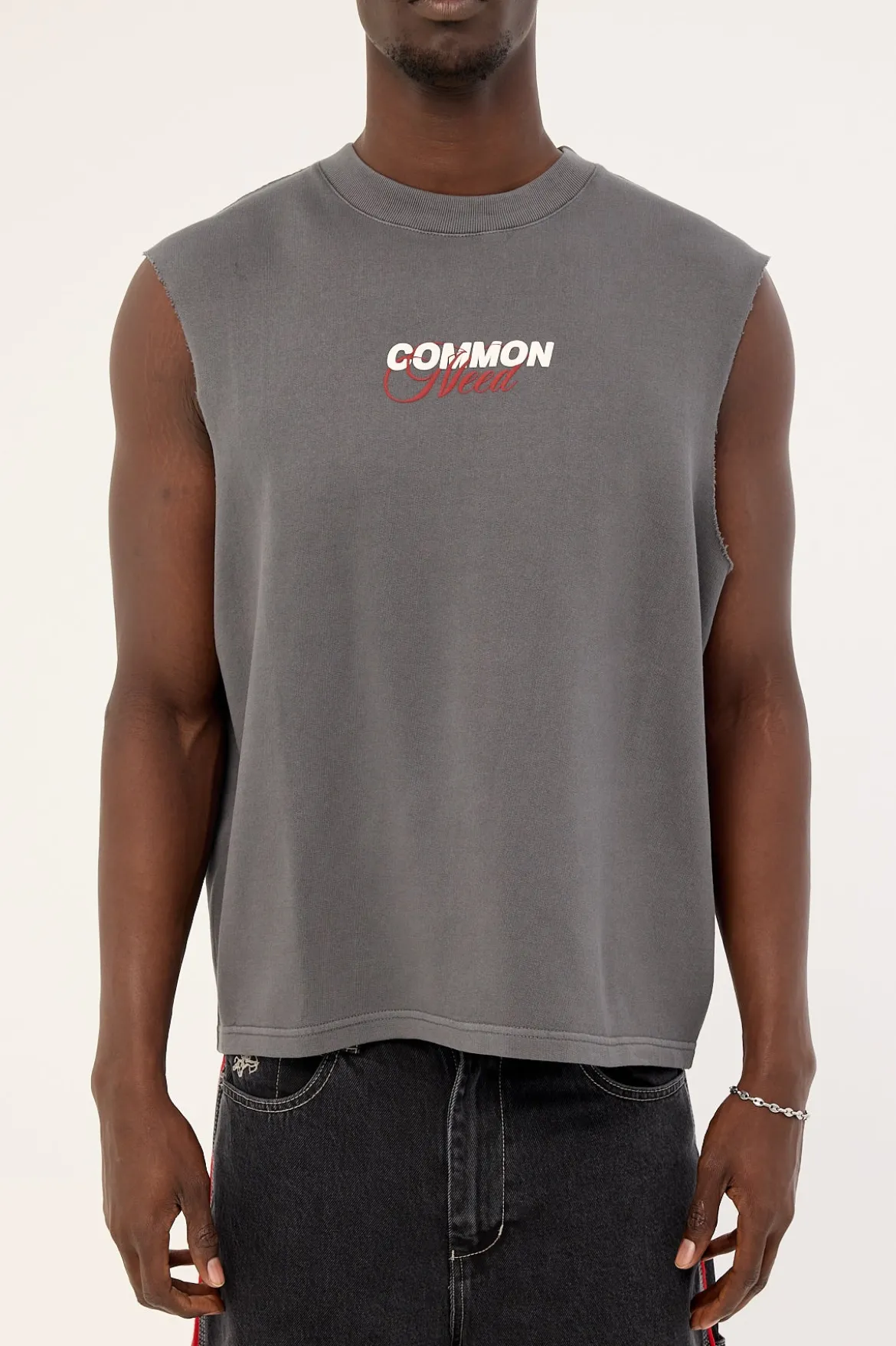 Declan Cropped Loopback Muscle Tank Washed Black