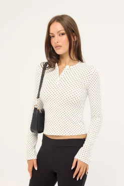 Delano Top White Micro Polka Black