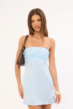 Delta Satin Strapless Mini Dress Blue