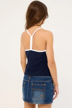 Demi Queen Fitted Cami Top Navy Blue & White
