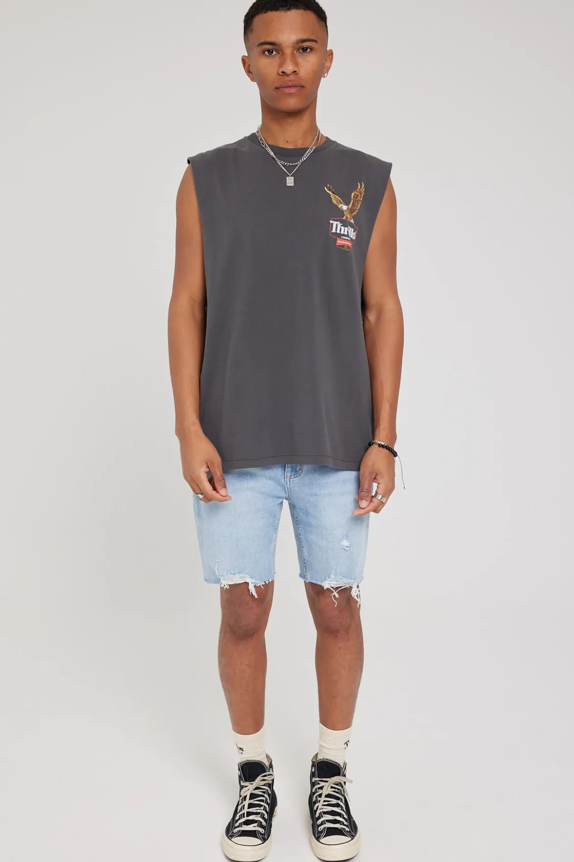 Destroyed Bones Denim Short Ash Blue