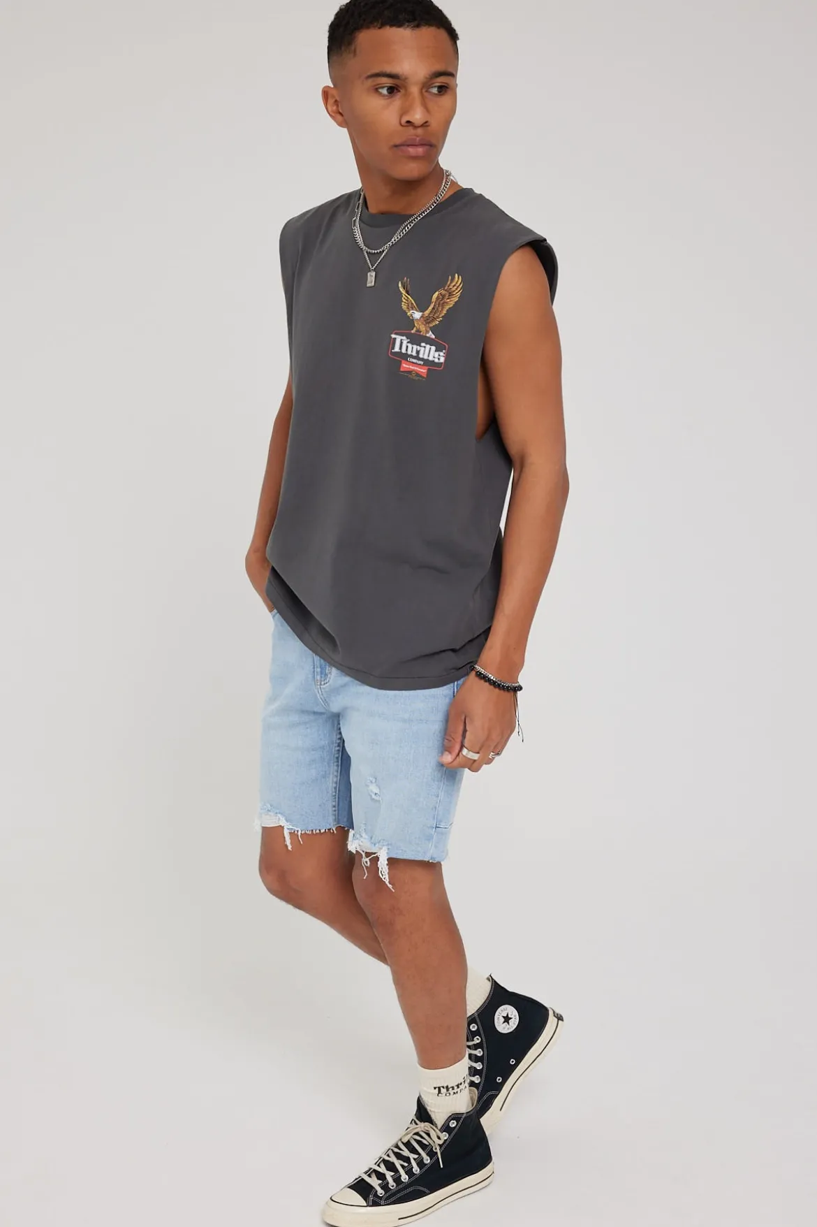 Destroyed Bones Denim Short Ash Blue