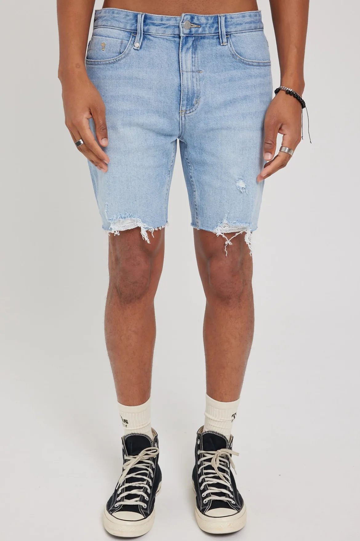 Destroyed Bones Denim Short Ash Blue