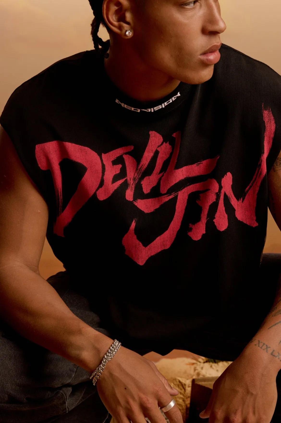 Devil Jin Graffiti Cropped Muscle Tank Black