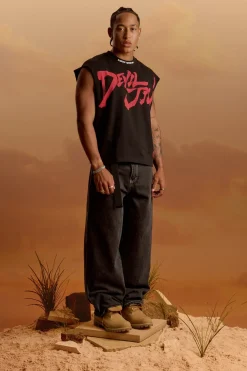 Devil Jin Graffiti Cropped Muscle Tank Black