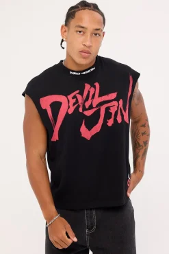 Devil Jin Graffiti Cropped Muscle Tank Black