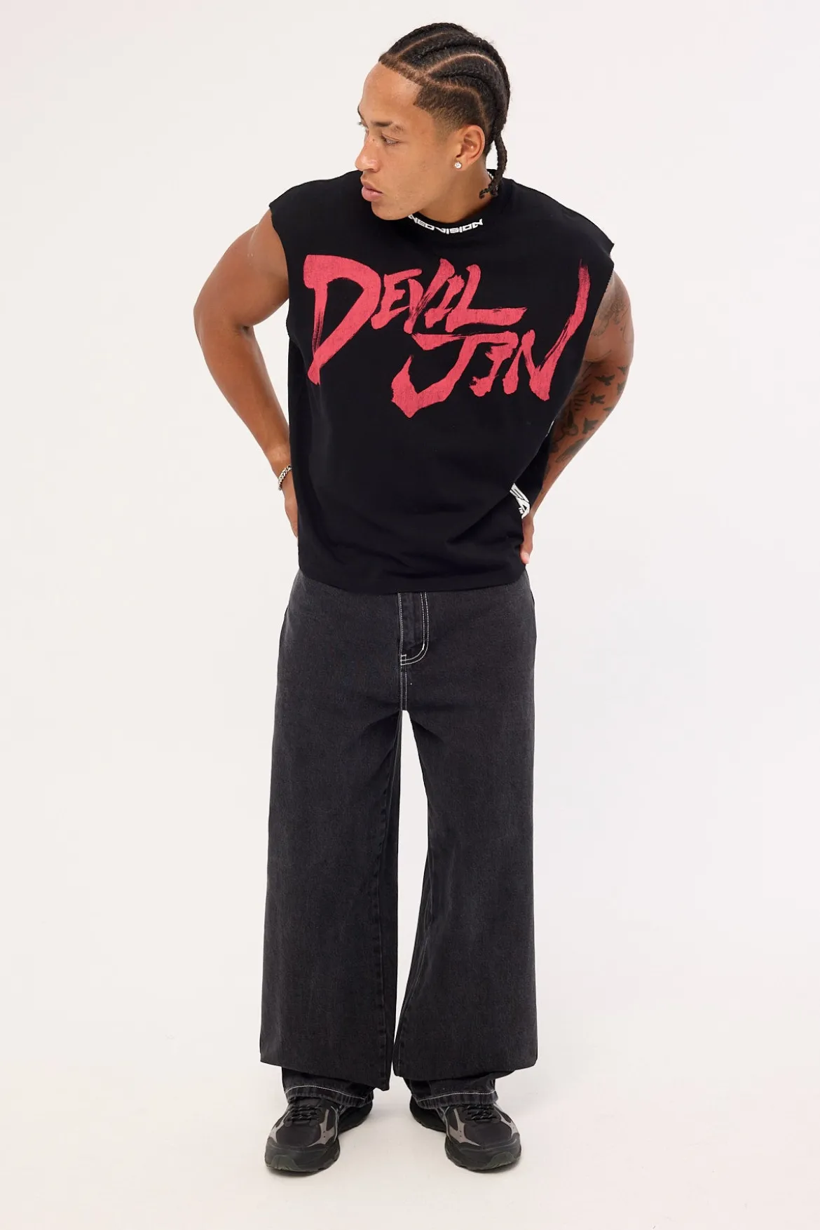 Devil Jin Graffiti Cropped Muscle Tank Black