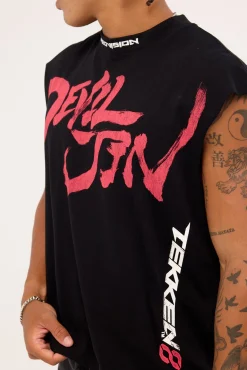 Devil Jin Graffiti Cropped Muscle Tank Black