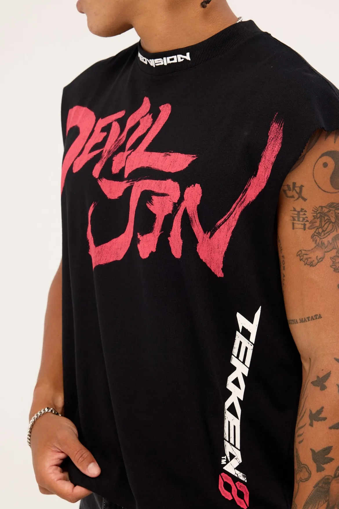 Devil Jin Graffiti Cropped Muscle Tank Black