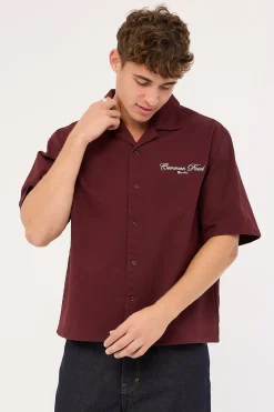 Diplomatic Boxy Cropped Resort Shirt Washed Merlot