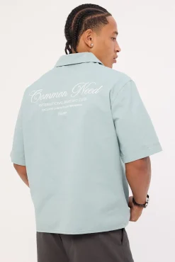 Diplomatic Boxy Cropped Resort Shirt Washed Powder Blue
