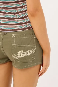 Dirtbag Cargo Low Rise Mini Denim Short Light Khaki