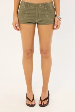 Dirtbag Cargo Low Rise Mini Denim Short Light Khaki