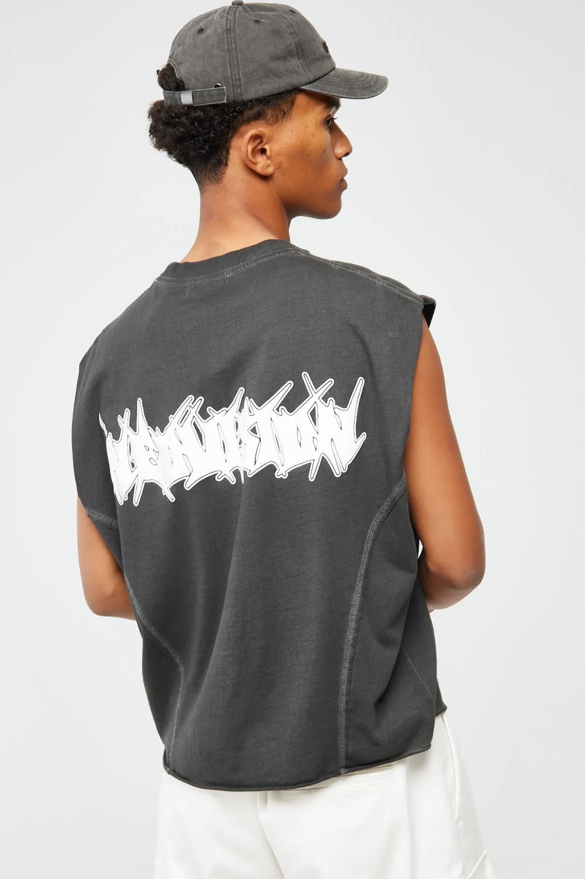 Disorder Cropped Muscle Tank Pigment Washed Black