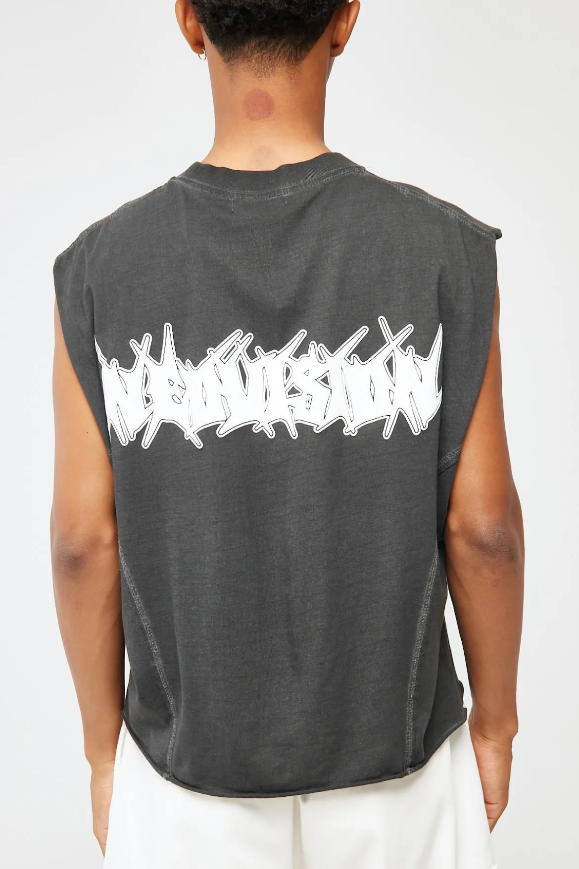 Disorder Cropped Muscle Tank Pigment Washed Black