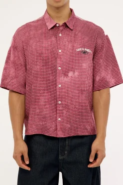 Distortion Oversize Cropped Shirt Washed Red/White Check