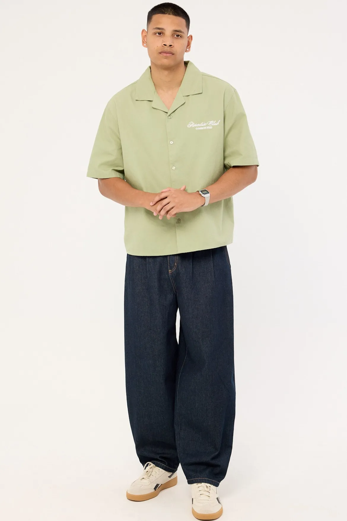 Divine Boxy Cropped Resort Shirt Sage