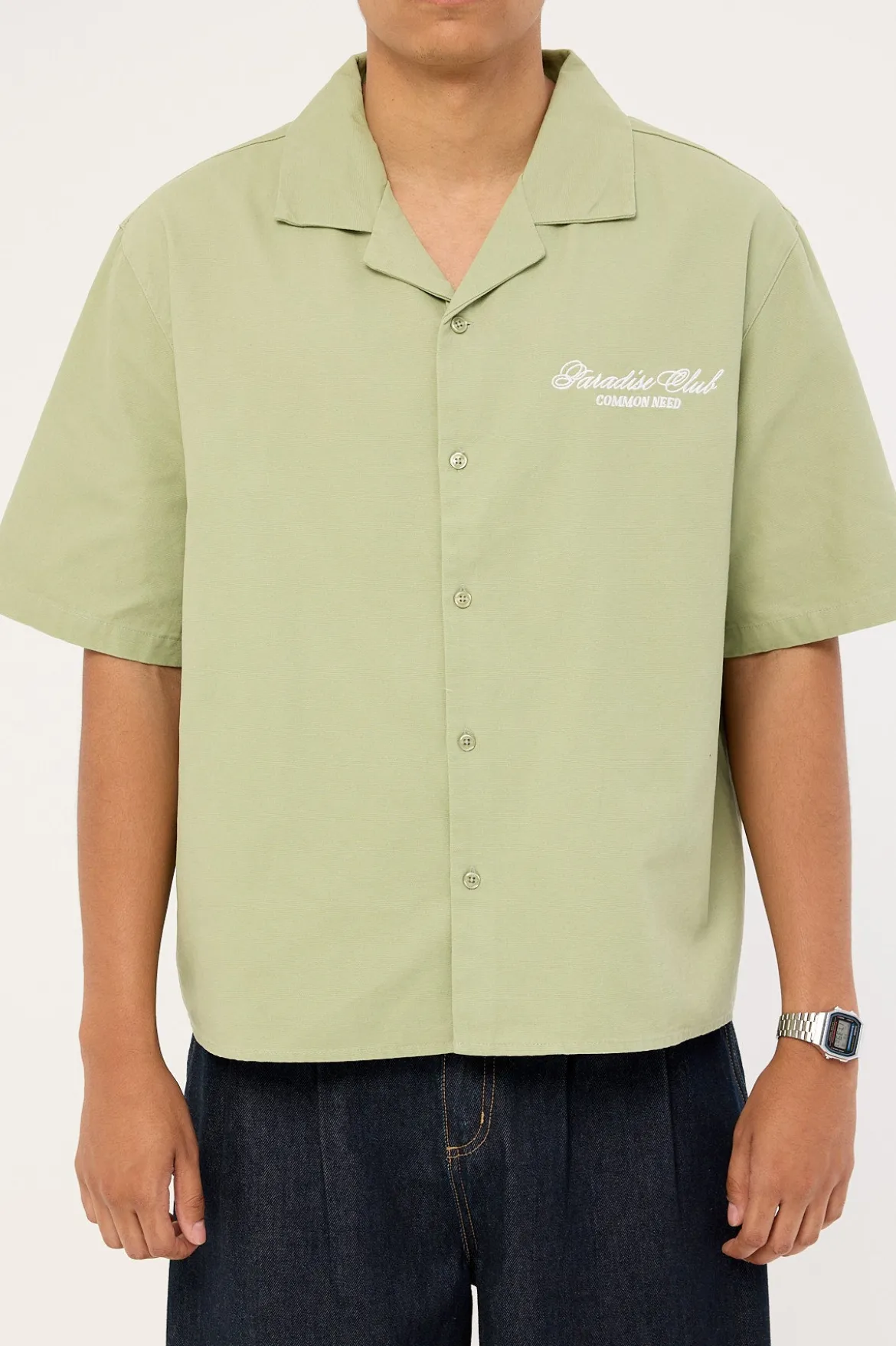 Divine Boxy Cropped Resort Shirt Sage
