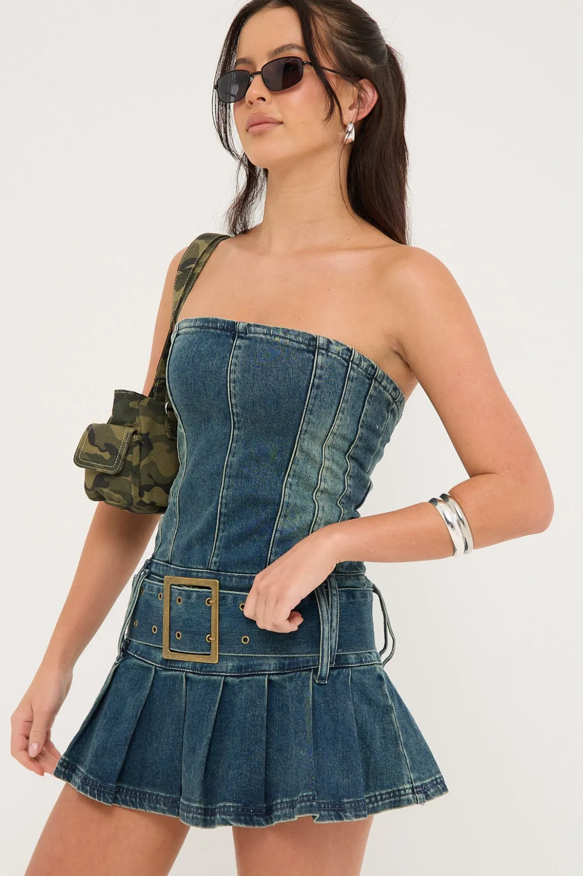 Divinity Strapless Washed Denim Dress Mid Blue Denim