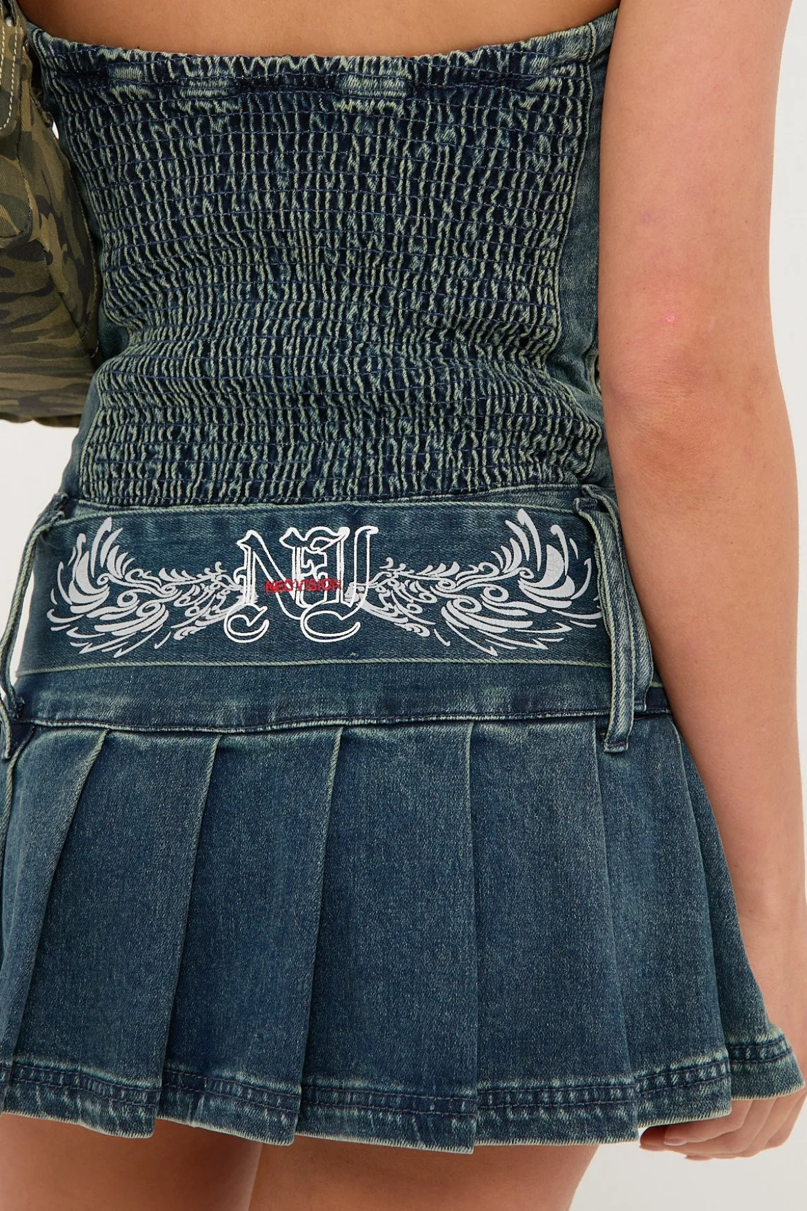 Divinity Strapless Washed Denim Dress Mid Blue Denim