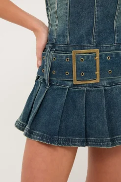 Divinity Strapless Washed Denim Dress Mid Blue Denim