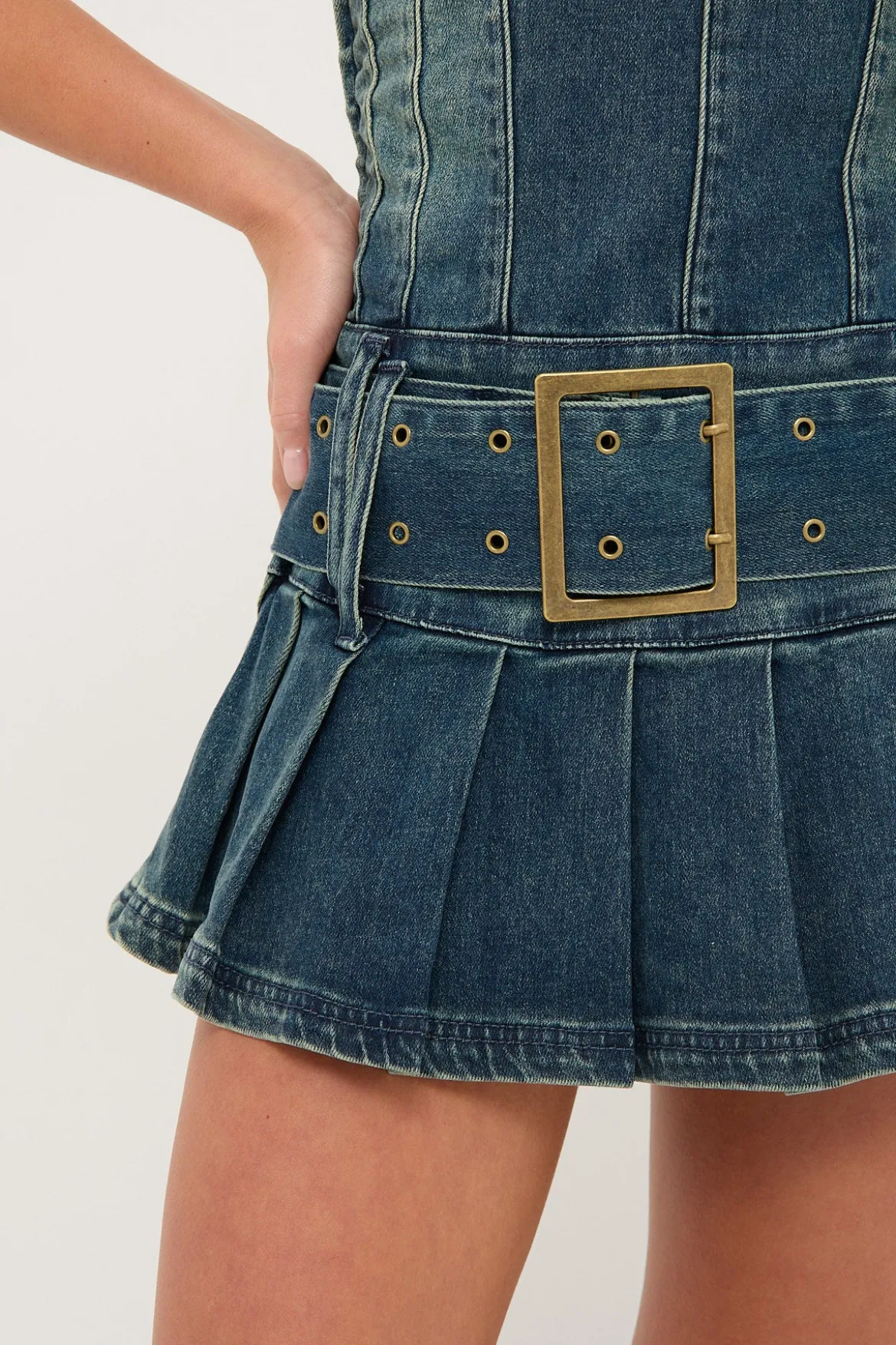 Divinity Strapless Washed Denim Dress Mid Blue Denim