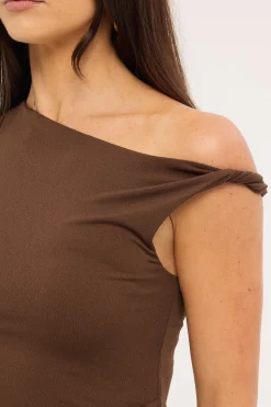 Dorian Draped Buckle Top Brown