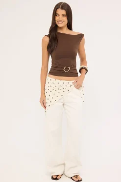 Dorian Draped Buckle Top Brown