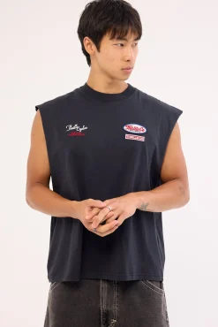 Double Time Box Fit Oversize Cropped Muscle Tee Twighlight Black