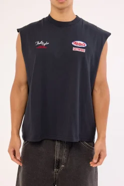 Double Time Box Fit Oversize Cropped Muscle Tee Twighlight Black