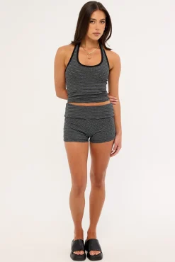Double Vision Stripe Booty Shorts Washed Black