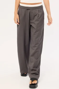 Double Waistband Straight Leg Pant Grey