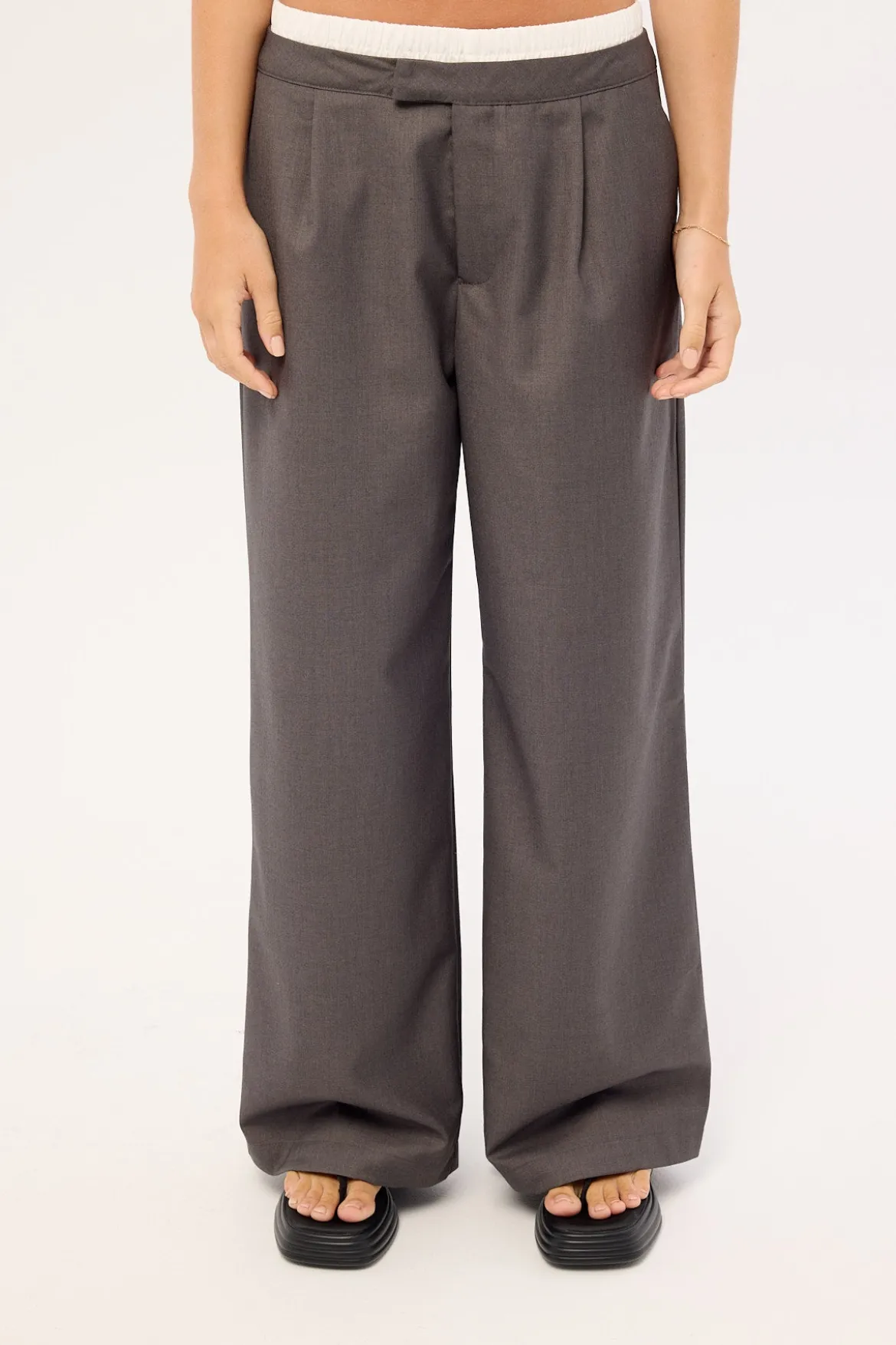 Double Waistband Straight Leg Pant Grey