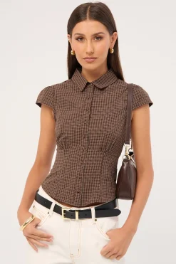 Drew Fitted Short Sleeve Shirt Brown Check