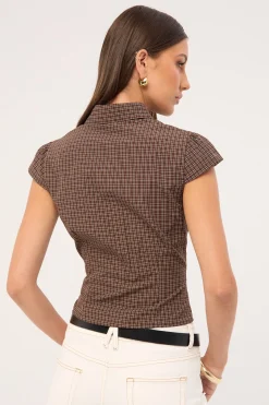 Drew Fitted Short Sleeve Shirt Brown Check