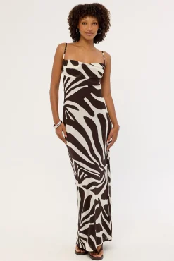 Drift Chiffon Maxi Dress Brown Print