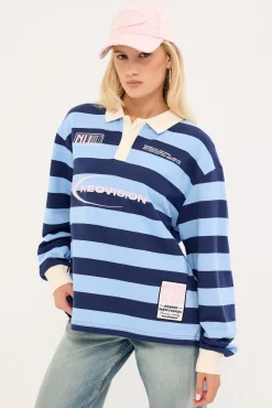 Dropkick Long Sleeve Rugby Polo Blue Stripe