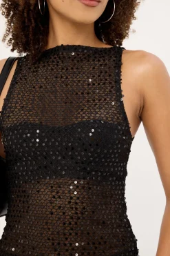 Dudley Vest Top Sequin Knit Black